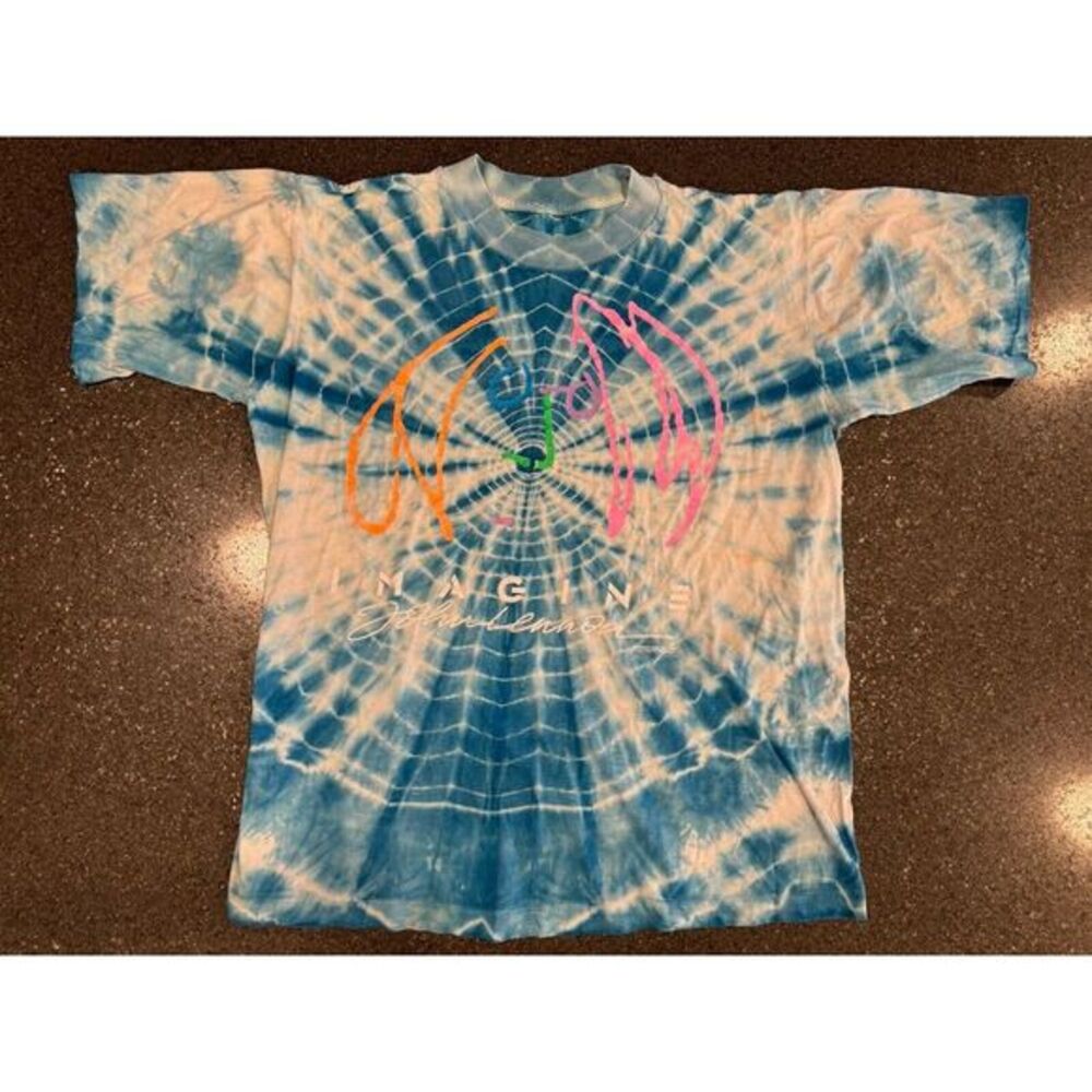 RARE VTG 1989 John Lennon‎ Single Stitch Warner Brothers Tie Dye Tshirt L